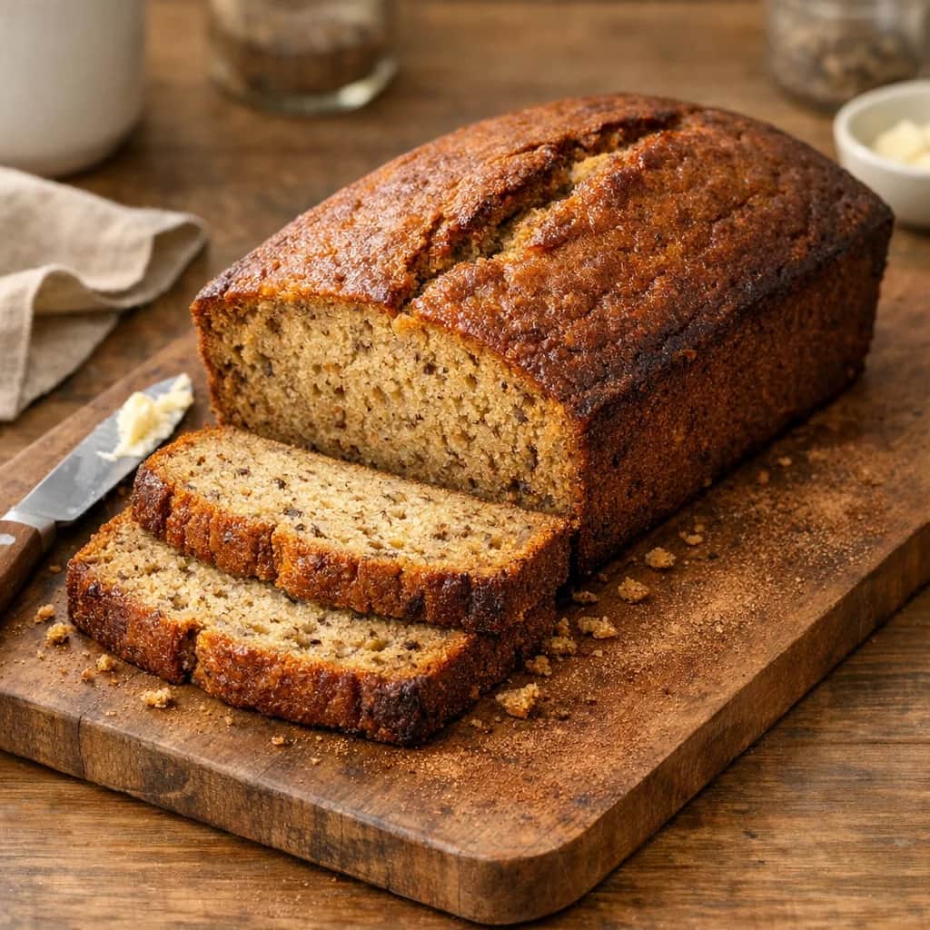 Banana Bread - A moist, flavorful banana bread made with ripe bananas and warm spices. Perfect for breakfast, snacking, or as a simple dessert. This easy quick-bread recipe yields one 4×8-inch loaf.