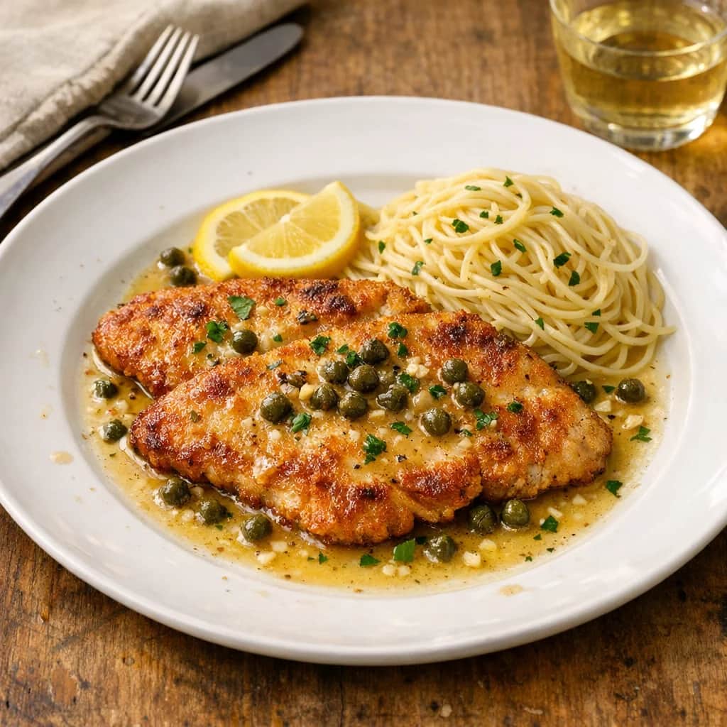 Chicken Piccata  - A quick and elegant chicken dinner inspired by chicken piccata featuring crispy, flour-dredged cutlets and a lemony caper-butter sauce. Ready in under 30 minutes, it’s perfect for weeknight meals or entertaining guests.