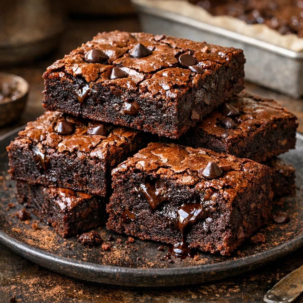 Death By Chocolate Brownies - Death By Chocolate Brownies are rich, fudgy squares made by melting butter and dark chocolate together, then folding in just enough flour for a dense, velvety crumb. Studded with chocolate chips and finished with a perfectly glossy top, they bake up deeply decadent with a gooey center and crisp edges—an easy, beginner-friendly treat for serious chocolate lovers.