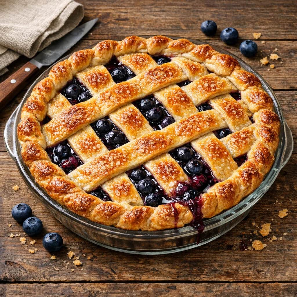 Easy Blueberry Pie Recipe with Frozen Blueberries - Learn how to make a delicious blueberry pie with frozen blueberries. This easy recipe features a homemade flaky all-butter crust and a sweet fruity filling, no thawing needed!