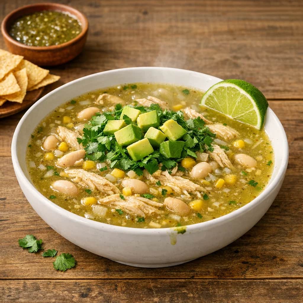 Salsa Verde Chicken Soup - This incredibly flavorful Salsa Verde Chicken Soup is an EASY crockpot (or instant pot) recipe that takes just a few minutes of work for an easy dinner. Tender bites of chicken, salsa verde, white beans and corn make this soup both filling and so tasty!