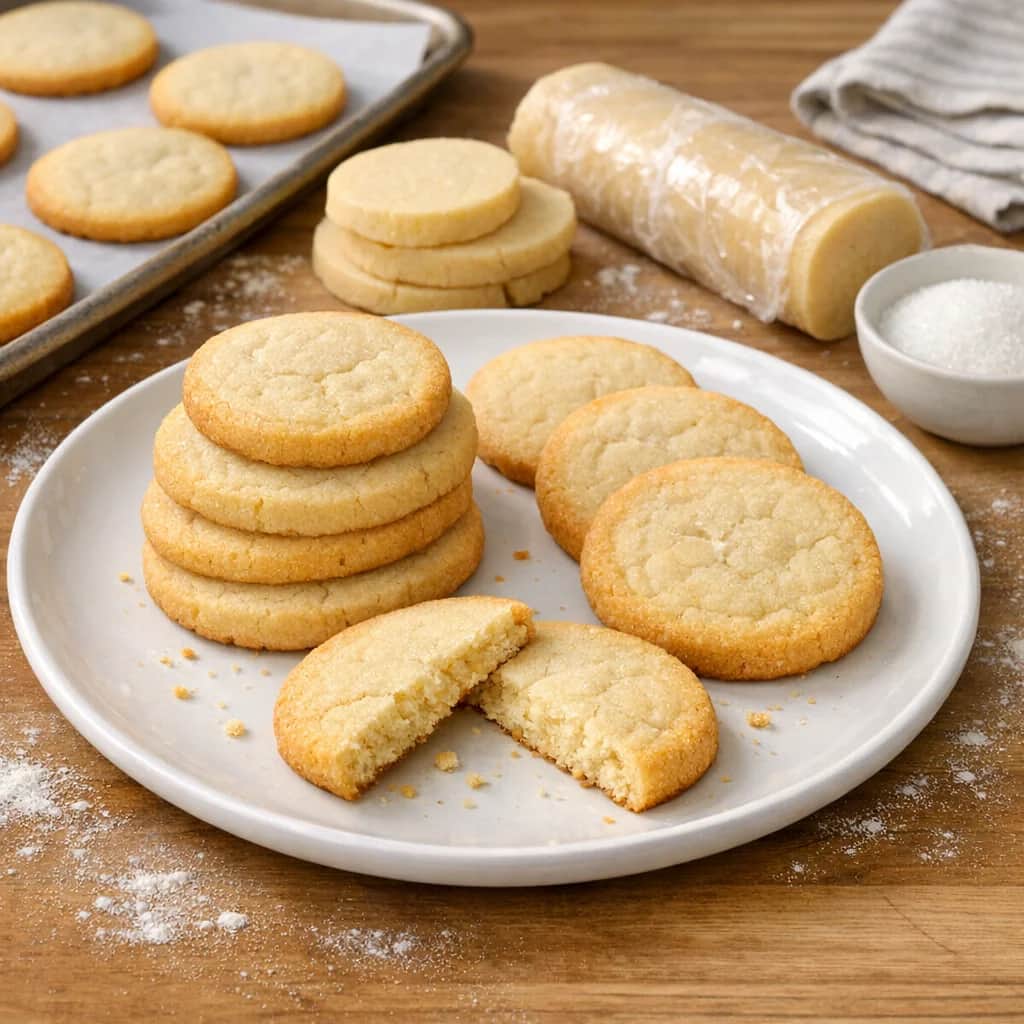 Slice-and-Bake Sugar Cookies - These classic sugar cookies are easy to prepare ahead of time. The dough is shaped into a log, chilled until firm, then sliced and baked to tender, buttery perfection. A fun make-ahead treat that stays fresh for days.